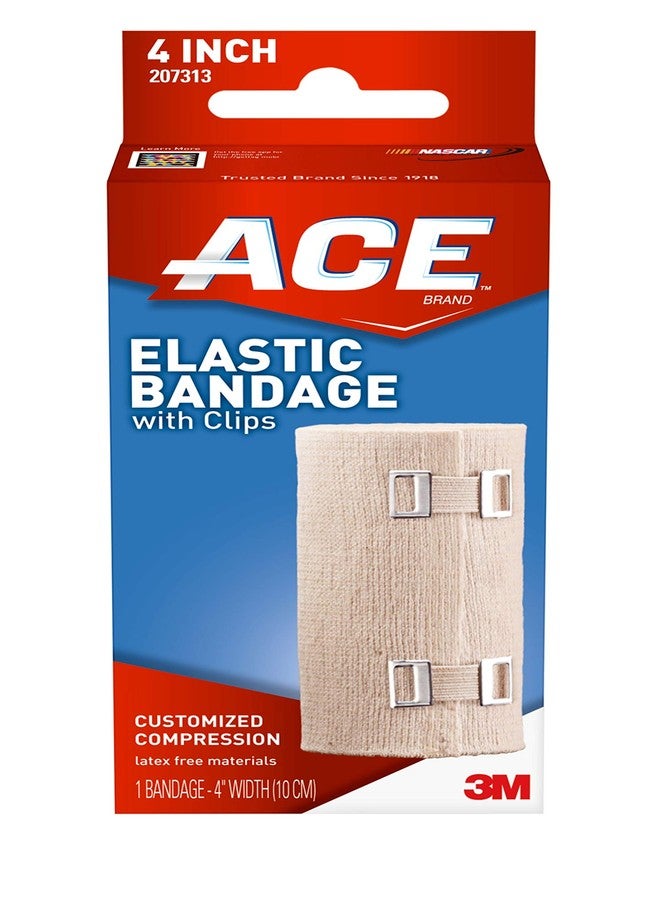 ACE 4 Inch Elastic Bandage with with Clips, Beige, Great for Leg, Shoulder and More, 1 Count - Image 1